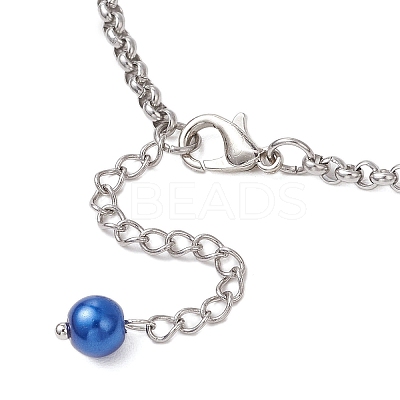 Round Glass Beaded Bib 304 Stainless Steel Rolo Chain Necklaces NJEW-JN05359-01-1