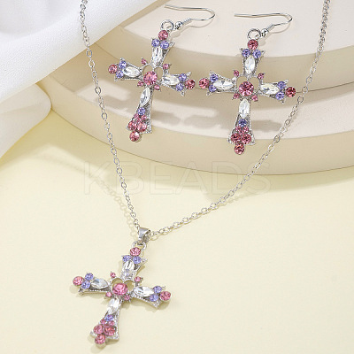 Bohemian Style Cross Alloy Rhinestone Pendant Necklace & Dangle Earrings Sets FS-WGD7F08-01-1