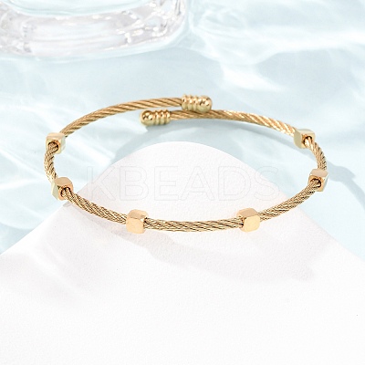 304 Stainless Steel Cube Bead Cuff Bangles for Women SA-CBA2192-01G-1