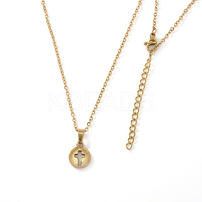 306 Stainless Steel Hollow Cross Circular Pendant Necklaces for Women YU8879-1