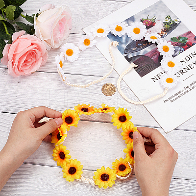 2Pcs 2 Colors Cloth Small Sunflowe Wreath Headband OHAR-CP0001-19-1