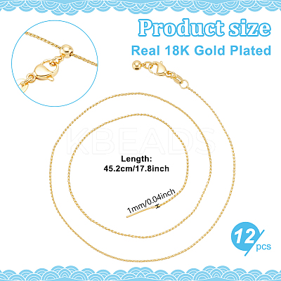 12Pcs 1MM Brass Wheat Chain Adjustable Slider Necklaces NJEW-NB0001-30-1
