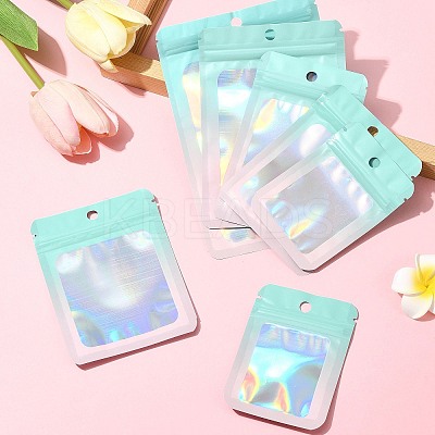 60Pcs 5 Styles Rectangle Glitter Holographic PVC Resealable Packaging Bags ABAG-FS0001-14B-1