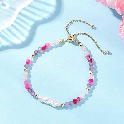 Natural & Synthetic Gemstone & Nuggets Baroque Pearl Keshi Pearl Beads Slider Bracelets BJEW-JB13260-02-1