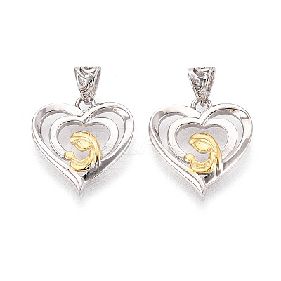 Mother's Day 925 Sterling Silver Heart with Mom and Bagy Pendants STER-N016-104PG-1