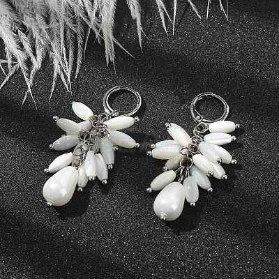 Dyed Natural Shell & Shell Pearl Teardrop Dangle Leverback Earrings EJEW-TA00297-1