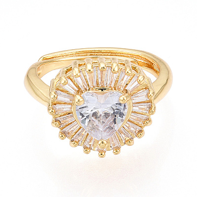 Brass Micro Pave Clear Cubic Zirconia Cuff Rings for Women KK-T074-18G-1