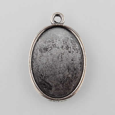 Tibetan Style Antique Silver Alloy Flat Oval Pendant Cabochon Settings X-TIBEP-M022-37AS-1