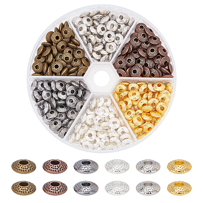 300Pcs 6 Colors Tibetan Style Alloy Spacer Beads TIBEB-AR0001-03-1