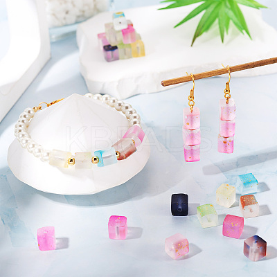 100Pcs 10 Colors Frosted Glass Beads with Golden Glitter Powder DGLA-TA0001-33-1