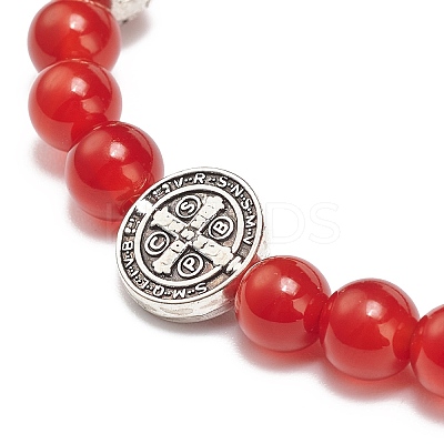 5Pcs 5 Style Natural Gemstone & Synthetic Hematite & Alloy Saint Benedict Beaded Stretch Bracelets Set for Women BJEW-JB08965-1
