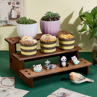 3-Tier Pine Wood Display Riser Stands for Cosmetic DJEW-WH0816-004C-1