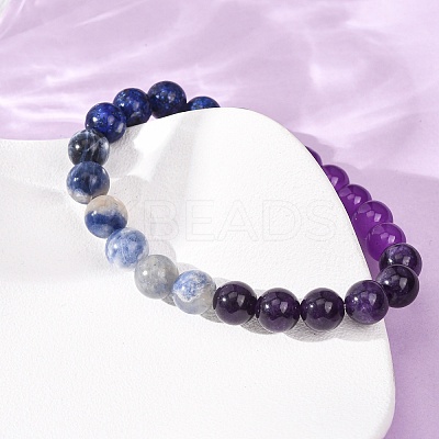 Natural Picture Jasper & African Turquoise & Glass Beads Stretch Bracelets for Women Men BJEW-P398-01E-1