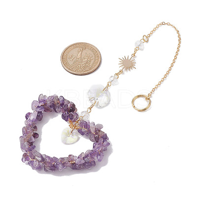 Heart Natural Amethyst Chip Pendant Drcorations HJEW-JM01651-01-1