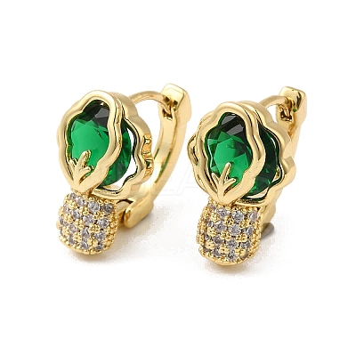 Cubic Zirconia Flower Hoop Earrings with Glass EJEW-F316-05G-1