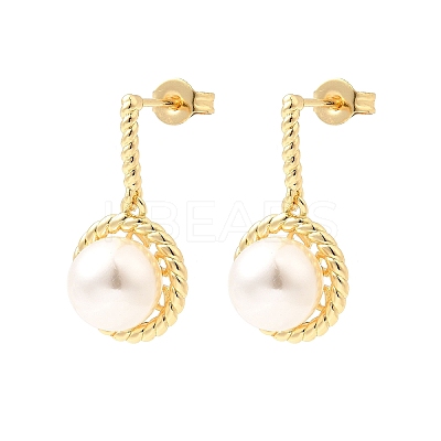 Round Brass Micro Pave Clear Cubic Zirconia Dangle Stud Earrings EJEW-C154-08G-1