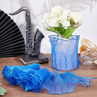 Polyester Organza Ruffled Pleated Lace Fabric Trim OCOR-WH0070-15B-1