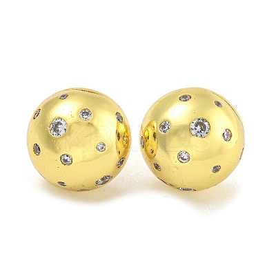 Rack Plating Half Round Brass Pave Clear Cubic Zirconia Stud Earrings for Women EJEW-G410-58G-1