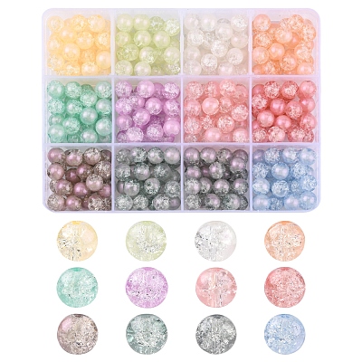 300Pcs 12 Colors Translucent Crackle Glass Beads Strands CCG-YW0001-14-1