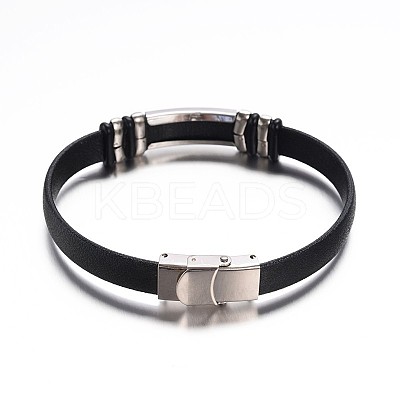 Jewelry Black Color PU Leather Cord Bracelets BJEW-G467-06-1
