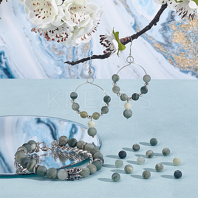 2 Strands Frosted Round Natural Green Rutilated Quartz Beads Strands G-OC0004-61B-1