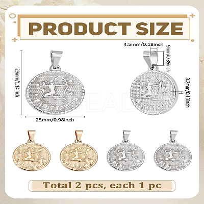 2Pcs 2 Colors 304 Stainless Steel Pendants STAS-LP0003-92D-1