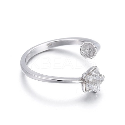 Rhodium Plated 925 Sterling Silver Cuff Rings STER-F048-10P-1