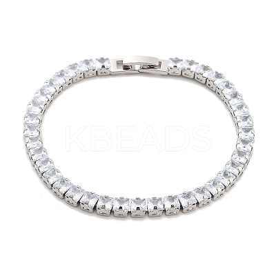 Brass Pave Clear Cubic Zirconia Square Link Bracelets BJEW-B094-09P-1