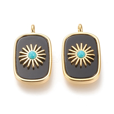 Natural Black Agate & Synthetic Turquoise Pendants KK-P184-01A-02G-1