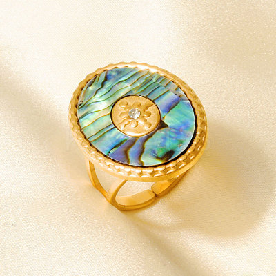 304 Stainless Steel with Natural Shell Cuff Open Rings for Women QD6142-3-1