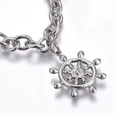 Tarnish Resistant 304 Stainless Steel Charm Bracelets BJEW-L637-23-P-1