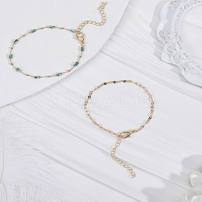 1 Set Natural Lapis Lazuli Beads Bracelet & Dapped Chains Bracelet Set for Women BJEW-LP0004-06A-1