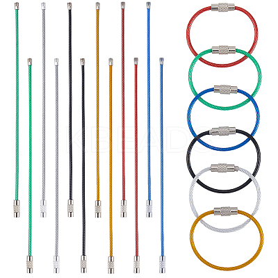 36Pcs 6 Colors Rubber Cover Stainless Steel Wire Cable Keychains FIND-SC0013-71A-1