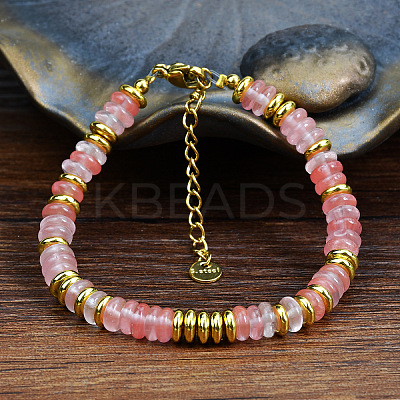 Synthetic Cherry Quartz Glass Rondelle Beaded Bracelets FS-WGEAC01-02-1