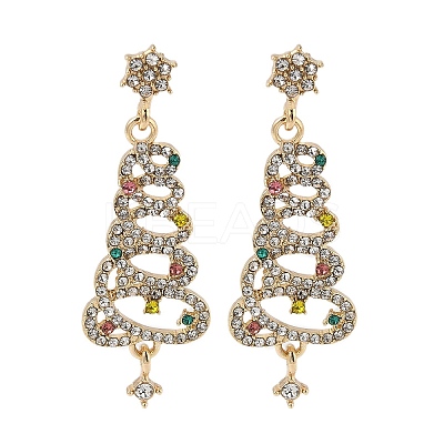 Christmas Trees Alloy Rhinestone Dangle Stud Earrings EJEW-A112-01KCG-1