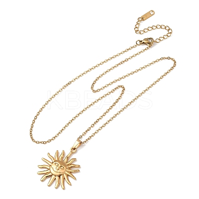 304 Stainless Steel Sun Pendant Cable Chain Necklaces for Men Women NJEW-K308-04E-G-1