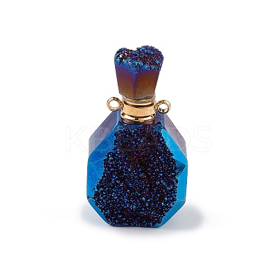 Electroplated Natural Druzy Agate Openable Perfume Bottle Pendants G-L524-10G-02-1