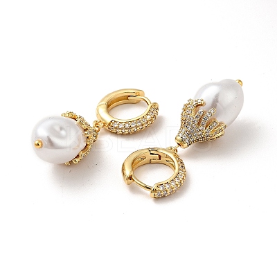 ABS Imitation Pearls Drop Dangle Hoop Earrings with Clear Cubic Zirconia EJEW-F288-02D-1