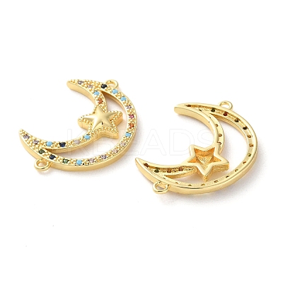 Rack Plating Brass Colorful Cubic Zirconia Moon Star Connector Charms KK-C084-21G-1