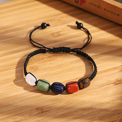 Natural Quartz Crystal & Green Aventurine & Lapis Lazuli & Tiger Eye & Red Jasper Cuboid Beaded Braided Bead Bracelets FS-WGE3E5A-02-1