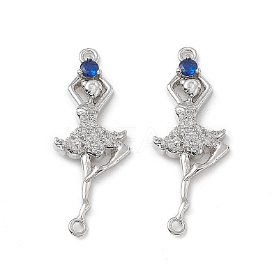 Brass Micro Pave Clear Cubic Zirconia Connector Charms KK-E068-VB036-1