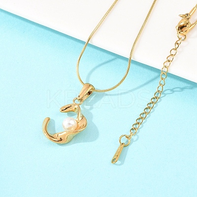 304 Stainless Steel with Acrylic Imitation Pearl Pendant Necklaces NJEW-H088-05B-G-1