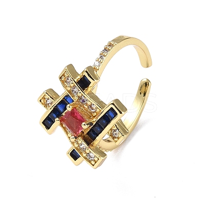 Cubic Zirconia Symbol # Open Cuff Ring RJEW-P046-01G-02-1