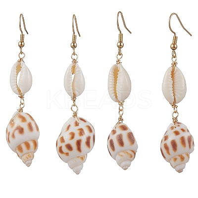 304 Stainless Steel Shell Shape with Tortoise & Starfish Dangle Earrings EJEW-JE06265-04-1