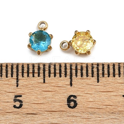 12Pcs 304 Stainless Steel with Cubic Zirconia Charms STAS-G359-03G-1