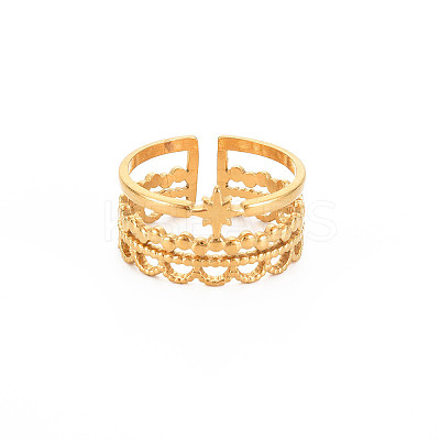 Ion Plating(IP) 304 Stainless Steel Star Open Cuff Ring for Women X-RJEW-S405-151G-1