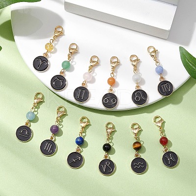 12Pcs Alloy Enamel Flat Round with 12 Constellations Pendant Decorations HJEW-JM02528-1
