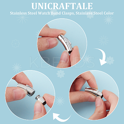 6Pcs 304 Stainless Steel Watch Band Clasps STAS-UN0058-20-1