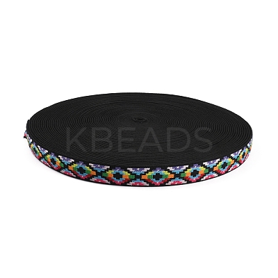 Ethnic Style Embroidery Flat Polyester Elastic Cord/Band OCOR-WH0066-53-1