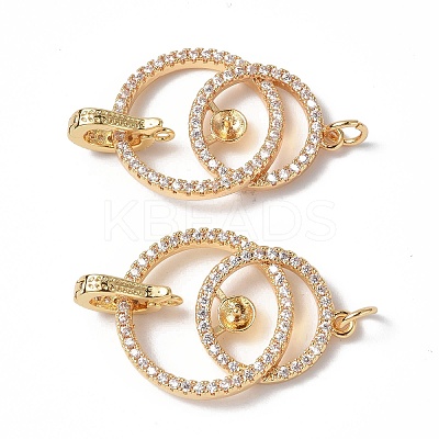 Brass Micro Pave Clear Cubic Zirconia Fold Over Clasps KK-P223-44G-1